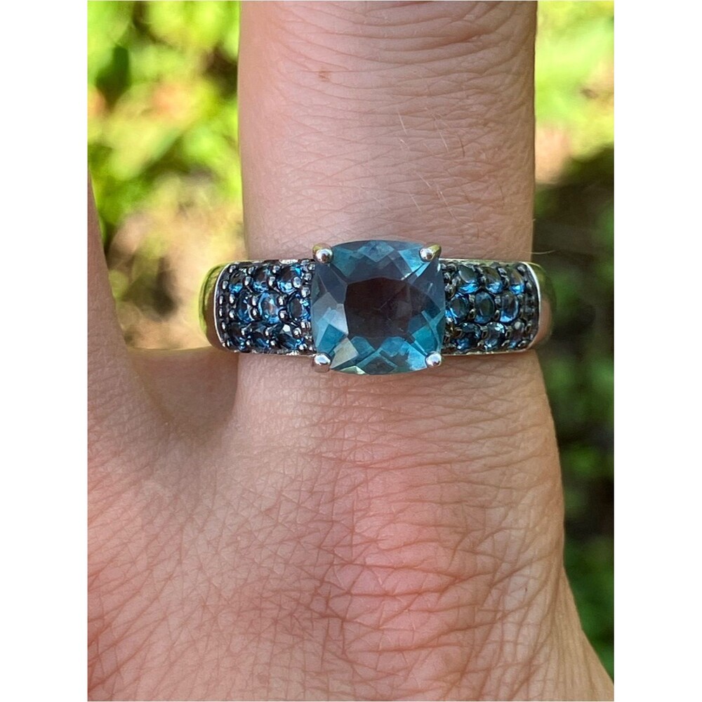 Teal Fluorite London Blue Topaz Ring Size 10